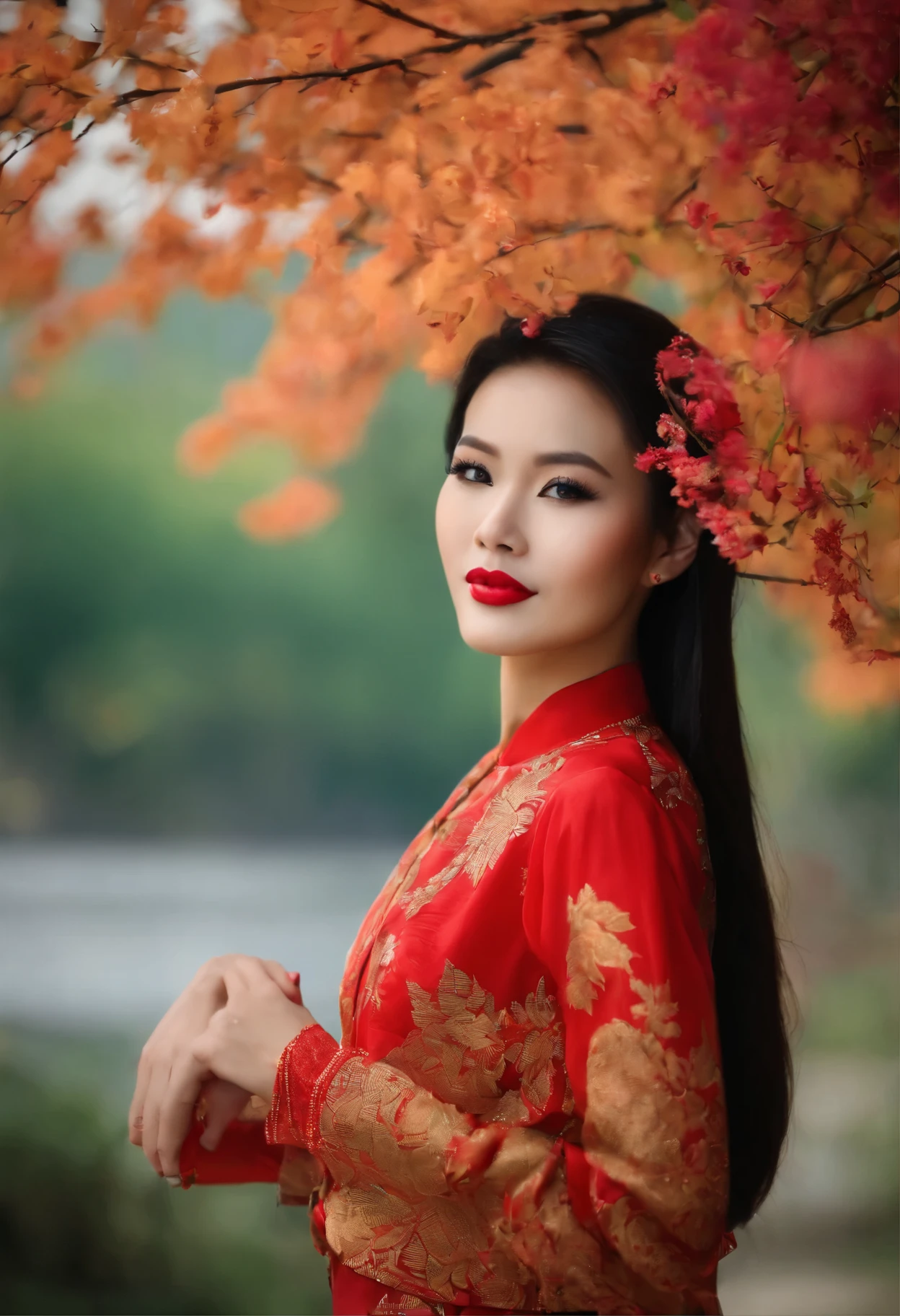 Vietnamese beauty, silhouette attrayante, fashionable clothes, veste à carreaux pour l'automne, silhouette attrayante, visage mince.