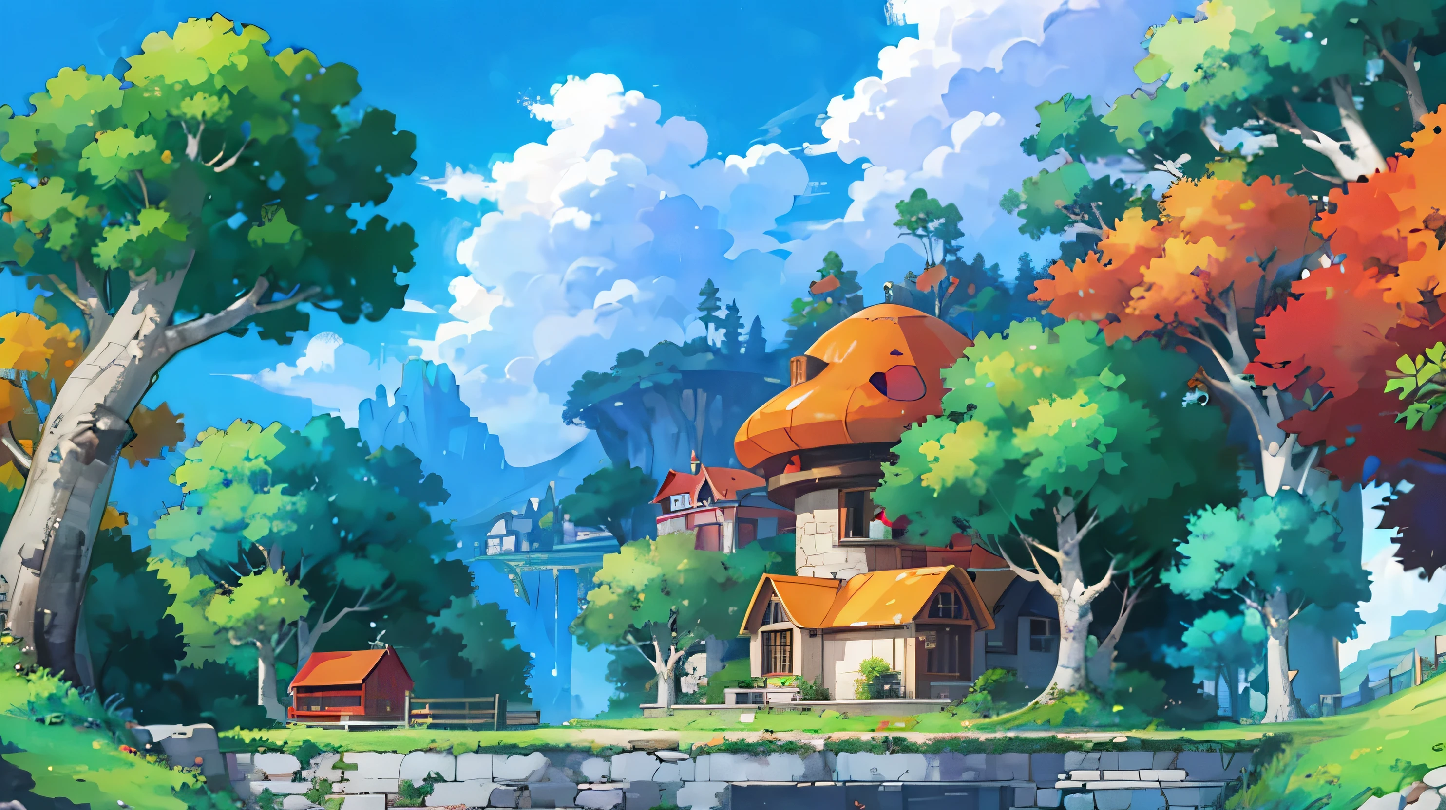 anime scene of a house in a field with a tree, anime countryside landscape, anime background art, background art, anime background, distant village background, house background, background artwork, tavern background, rpg background, anime nature wallpap, anime landscape, anime nature, anime scenery, anime movie background, town background, anime landscape wallpaper, made of tree and fantasy valley