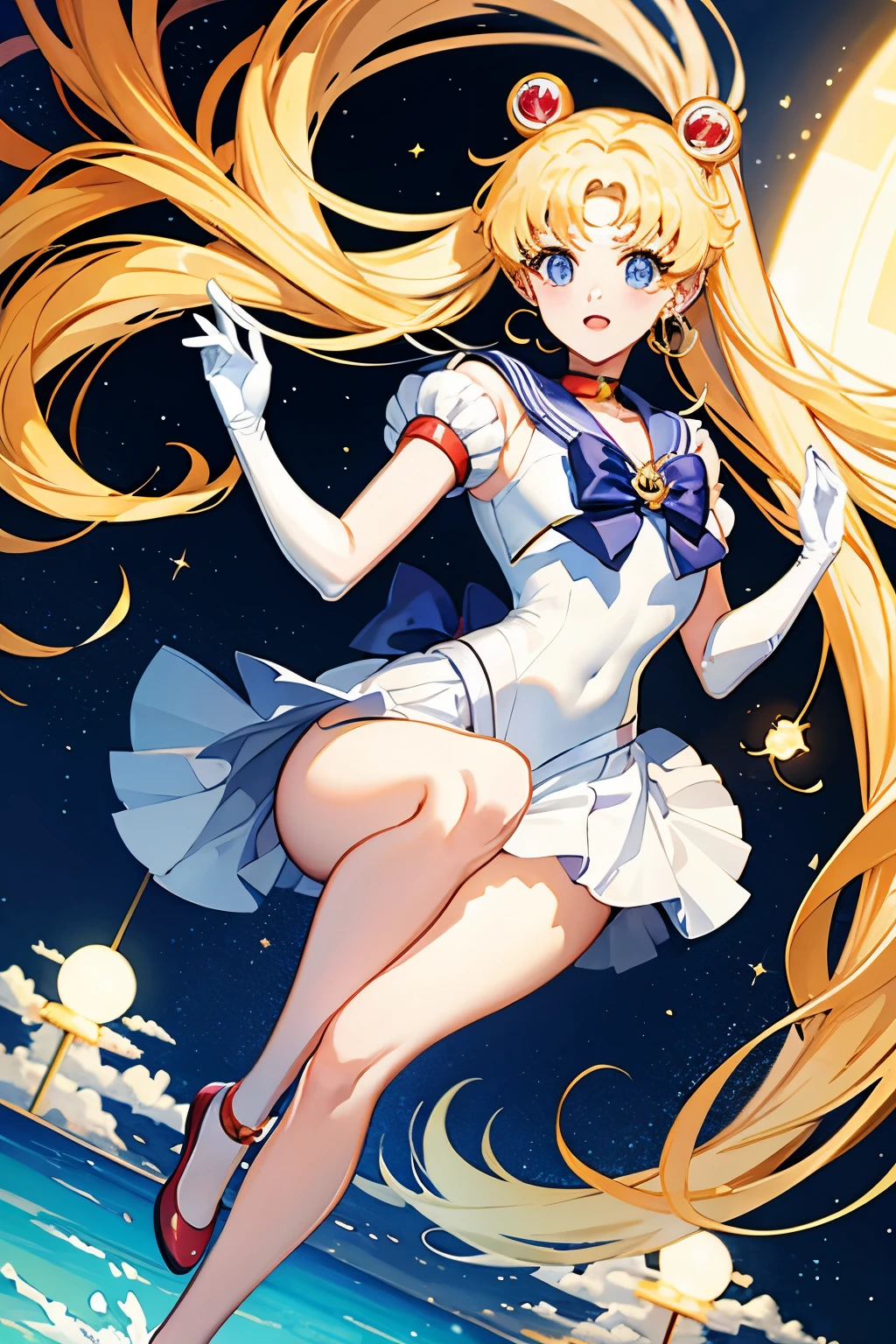 (masterpiece, best quality:1.2), Sailor Moon,1 girl, alone,blonde hair,long hair,jewelry,whole body,double tail,White gloves