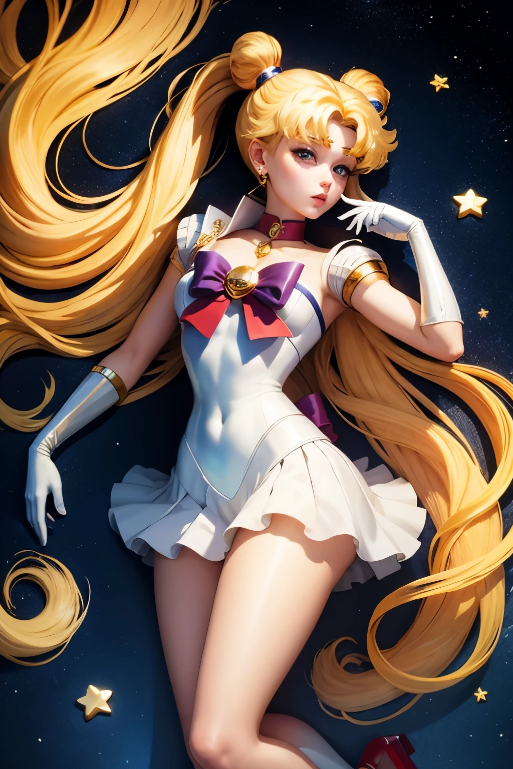 (masterpiece, best quality:1.2), Sailor Moon,1 girl, alone,blonde hair,long hair,jewelry,whole body,double tail,White gloves