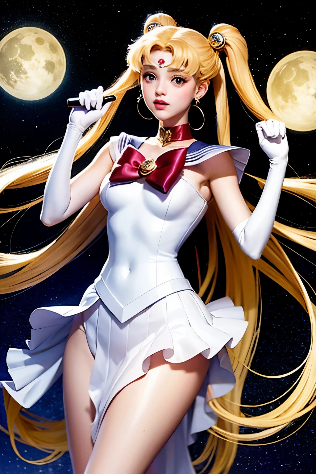 (masterpiece, best quality:1.2), Sailor Moon,1 girl, alone,blonde hair,long hair,jewelry,whole body,double tail,White gloves