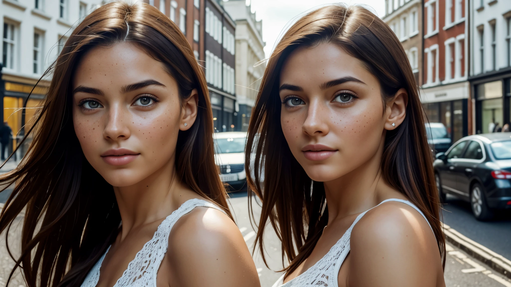 dressed, (photo realistic:1.4), (hyper realistic:1.4), (realistic:1.3), (smoother lighting:1.05), (increase cinematic lighting quality:0.9), 32K, 1girl,20yo girl, realistic lighting, backlighting, light on the face, ray trace, (brightening light:1.2), (Increase quality:1.4), (best quality real texture skin:1.4), finely detailed eyes, finely detailed happy face, finely quality eyes, (tired and sleepy and satisfied:0.0), face closeup, Take a walk on the street of London, (Increase body line mood:1.1), (Increase skin texture beauty:1.1)