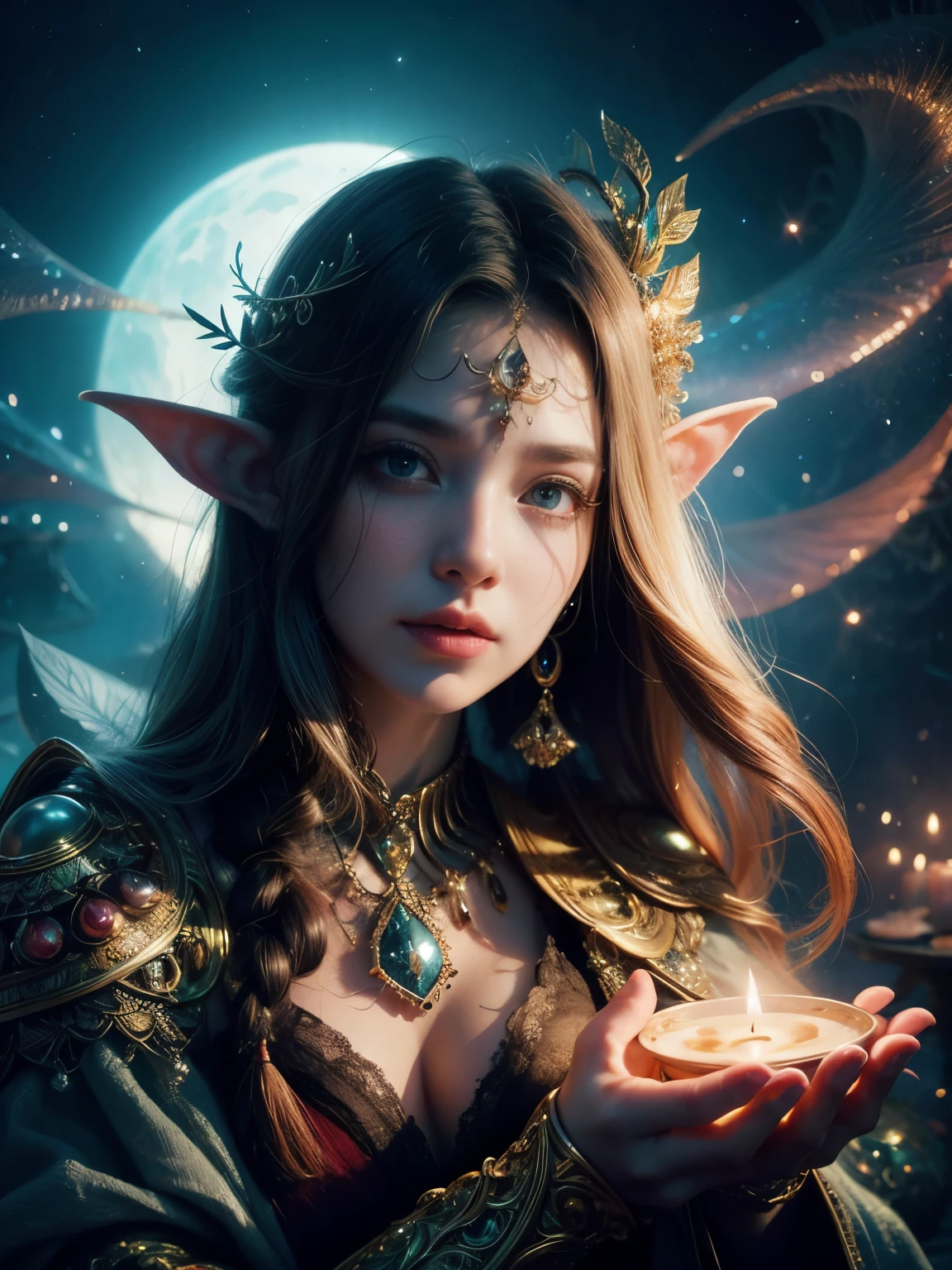 (Best quality, 4k, High-resolution, Masterpiece:1.2), Ultra-detailed, Realistic, Radiant lighting, Epoch Elves, Portraits, Fantastical colors, Fine art, Ethereal beings, Dreamlike, Whimsical creatures, Detailed facial features, Glowing eyes, Elven beauties, Ethereal glow, Mythical creatures, Harmonious composition, Dazzling colors, Stunning visual effects, Otherworldly appearance, Mesmerizing artistry, 