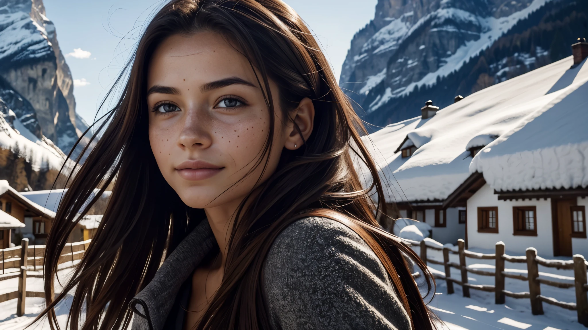 dressed, (photo realistic:1.4), (hyper realistic:1.4), (realistic:1.3), (smoother lighting:1.05), (increase cinematic lighting quality:0.9), 32K, 1girl,20yo girl, realistic lighting, backlighting, light on the face, ray trace, (brightening light:1.2), (Increase quality:1.4), (best quality real texture skin:1.4), finely detailed eyes, finely detailed happy face, finely quality eyes, (tired and sleepy and satisfied:0.0), face closeup, The background is the village of Lauterbrunnen, Switzerland, (Increase body line mood:1.1), (Increase skin texture beauty:1.1)