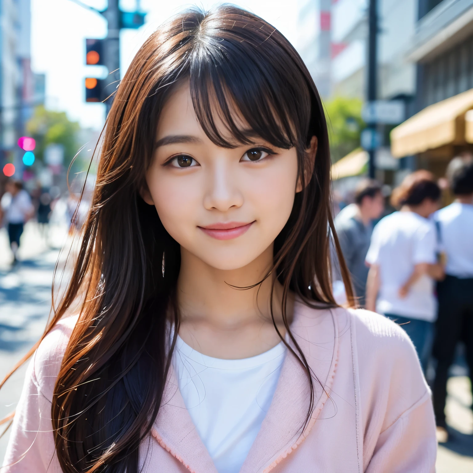 Best-quality, Masterpiece, Ultra-High-Resolution, (Photorealistic:1.4), Raw-Photo, Extremely-Details, Perfect-Anatomy, 1girl, -yeld, thost famous Japanese idol, at stormy street, innocent-smile, looking at viewer, extremely cute face like the most popular Japanese idol, extremely beautiful big-black-solid-circle-eyes, extremely beautiful hair, extremely beautiful skins, extremely beautiful long-eyelashes, extremely beautiful lips, wearing spring-clothes with cute-design