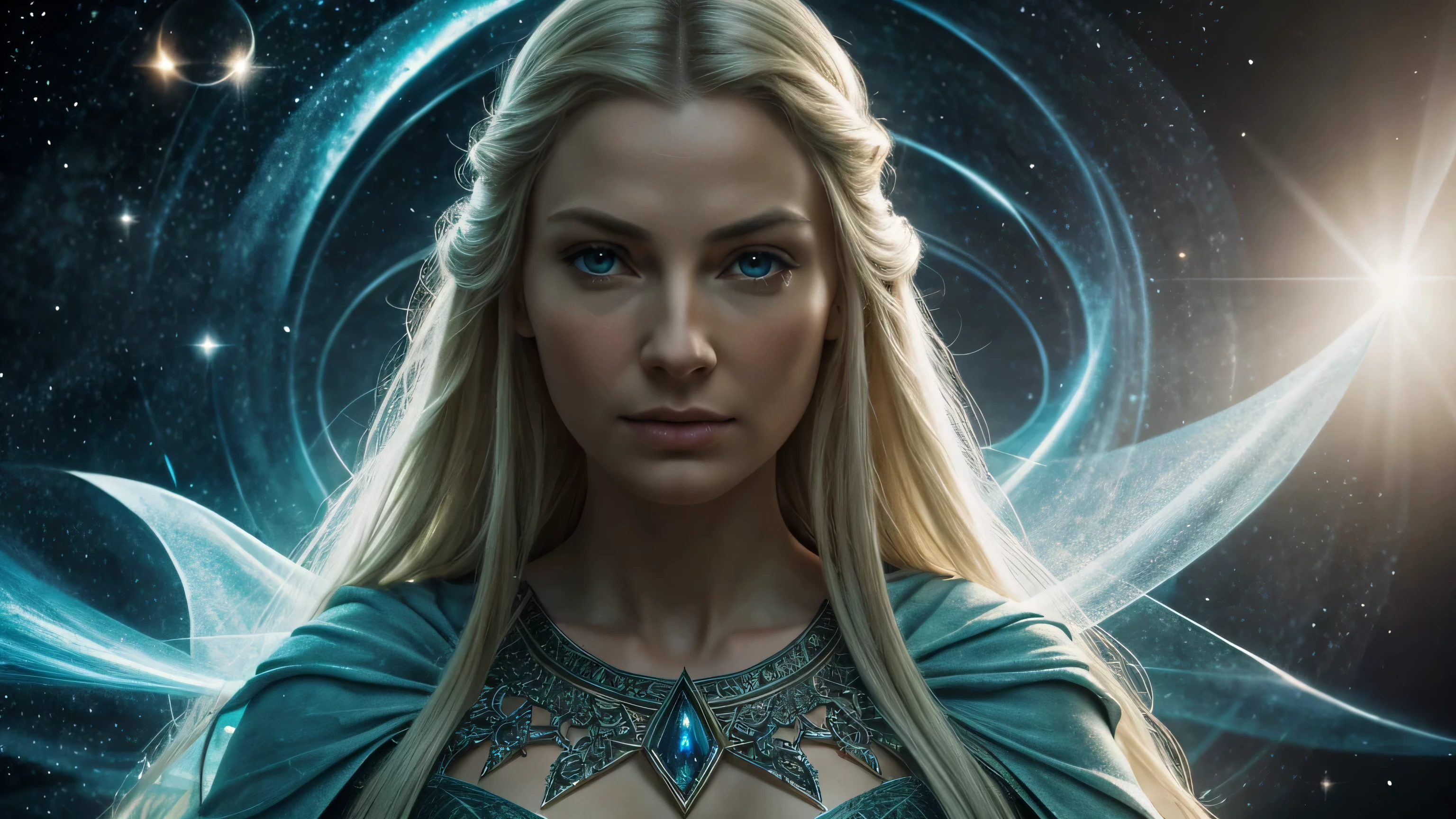 Masterpiece, Conceptual art. Double exposure. Wallpaper. 16K. UHD. High quality. High detail. photorealism. Dynamic plot.
Galadriel. Series "The Lord of the Rings - Rings of Power". enchantment, serenity, mystery, constellation, ethereal, essence of life, otherworldly, cinematic,
Detailed expressive eyes.
Stunning full color design, sharp focus, studio shot, intricate details. Hyperrealism. detailed anatomy of the whole body.