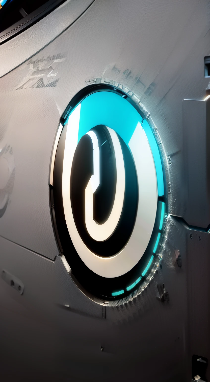 Close up of computer with blue and black logo, Ultra-detailed, Ultra-detailed, Super detailed, ultra render, round sign, round sign, realengine, Ultra-detaileds, 3D logo, icon, medium close-up, ultra rendered, Render in key shot, rendering art, close-up, Close-up portrait shot, Ultra-detailed