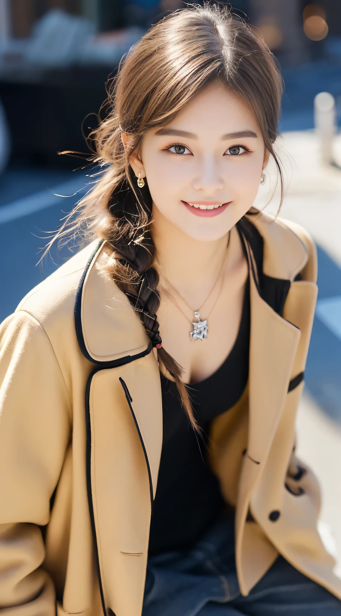 (((32K,very high resolution, high detail, very accurate,masterpiece girl 1:1.5))),RAW photo & realistic atmosphere,beautiful dark blue eyes,detailed mouth,glossy lips,thin eyebrows,Soft white skin that shines in every detail,,fine eyes、Her deep blue eyes are so beautiful,lip details、very beautiful face,very well-shaped face、lifelike face,shining beautiful lips,beautiful eyebrows,infinite reality,best design,(Super cute Japanese high school girl,,Beautifully shaped breasts,She's a very cute girl,,healthy body,outstanding style:1.5),best natural makeup,Japanese ID,korean idol,young idol,Moist eyes,dark and beautiful deep eyes,beautiful butt,美しいfeet,,camel'feet,:1.3),超A high resolution、,natural and realistic face,Backlight,Her pure eyes are too cute,(((photorealism,Take a full body photo))),,real live action,(Fashionable earrings,,necklace,bracelet,gyuru,shiny nail art,2022 Women'teen winter casual fashion,Down jacket,black pants,white shoes,A calm and fashionable girl,light brown hair,braided ear hair,alone,smile a little,Full body Esbian,Showing off full-body fashion,leaning forward,bend over, The only beautiful, young and cute 15 year oldcute 15 year old girl:1.7),ht