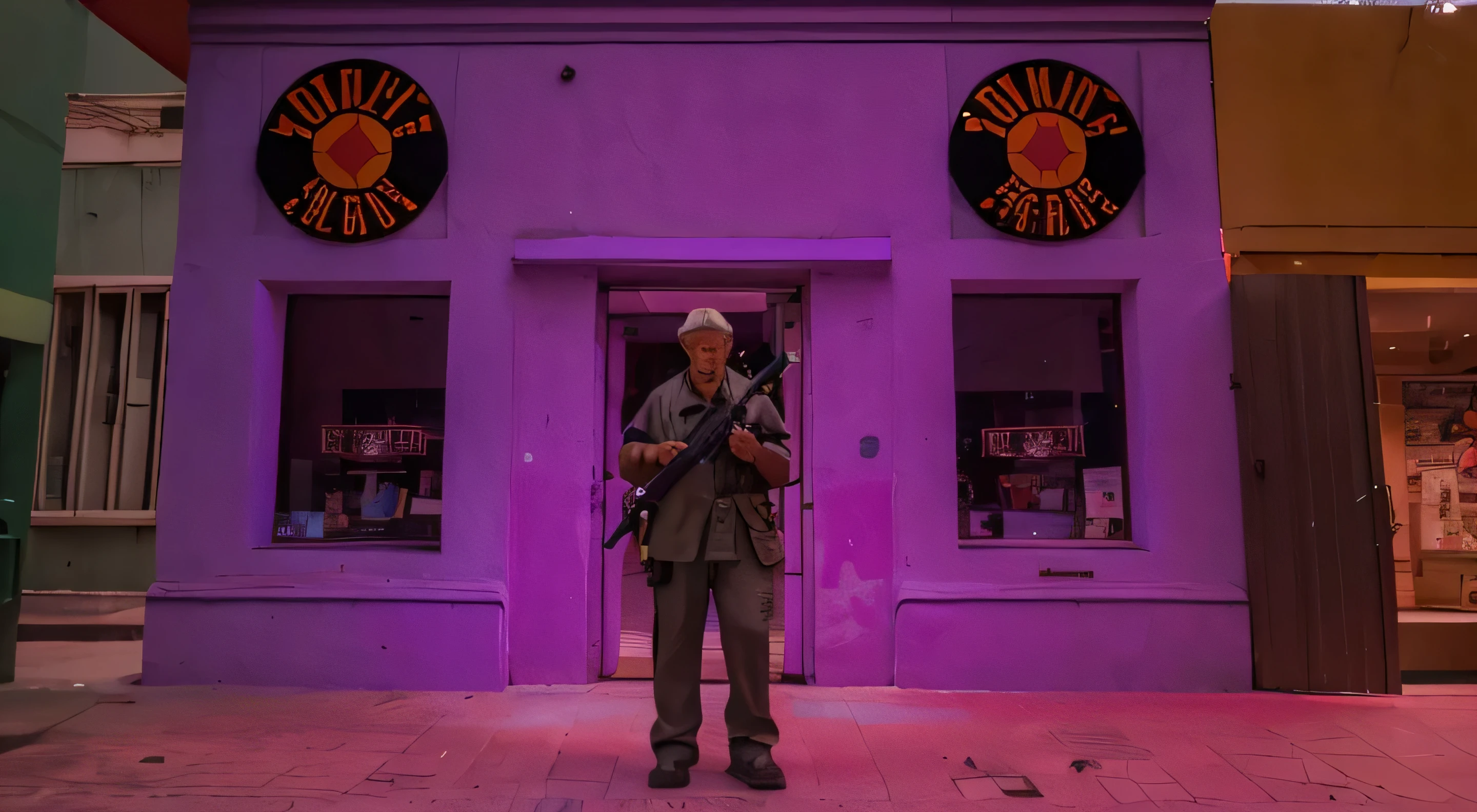 an old man carrying an M4 weapon on his body