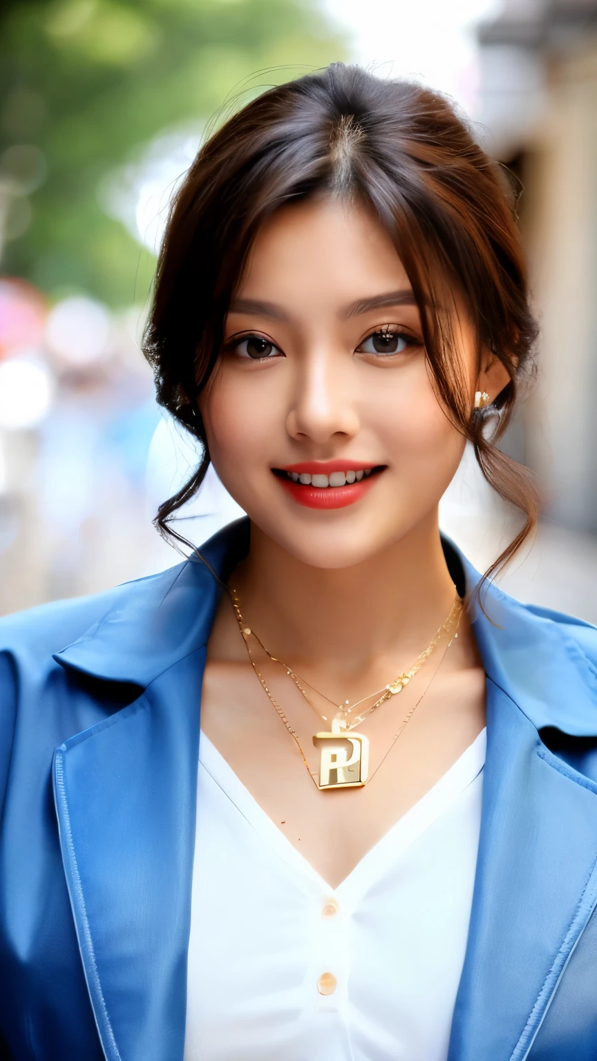 best quality, ultra-high resolution, real, photorealistic, 8K, masterpiece, BREAK, a Japanese beach woman, cute, young, full body, full body, BREAK, long and light brown hair, white skin, blushing cheeks, detailed red lips, drunk, smile, BREAK, leopard leather jacket, a big necklace, BREAK, (a lamborghini:1.4, a lamborghini, in a street), natural lighting