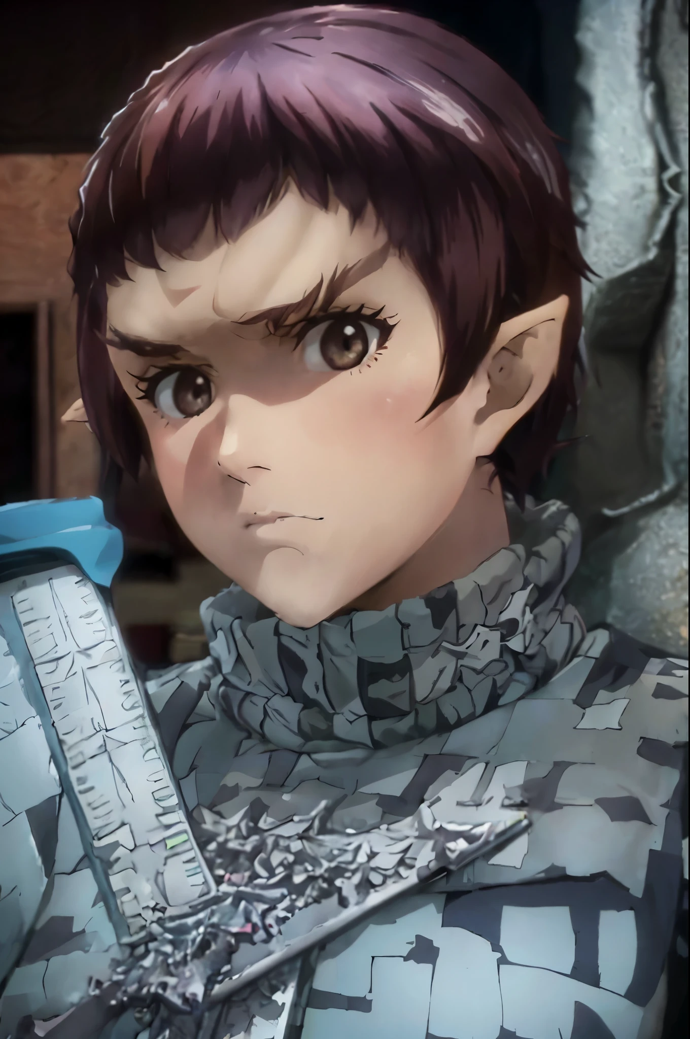 fullbody fullframe masterpiece high quality best quality bleach style romulan female moody expression pointy eyebrows pointy ears forehead ridge 