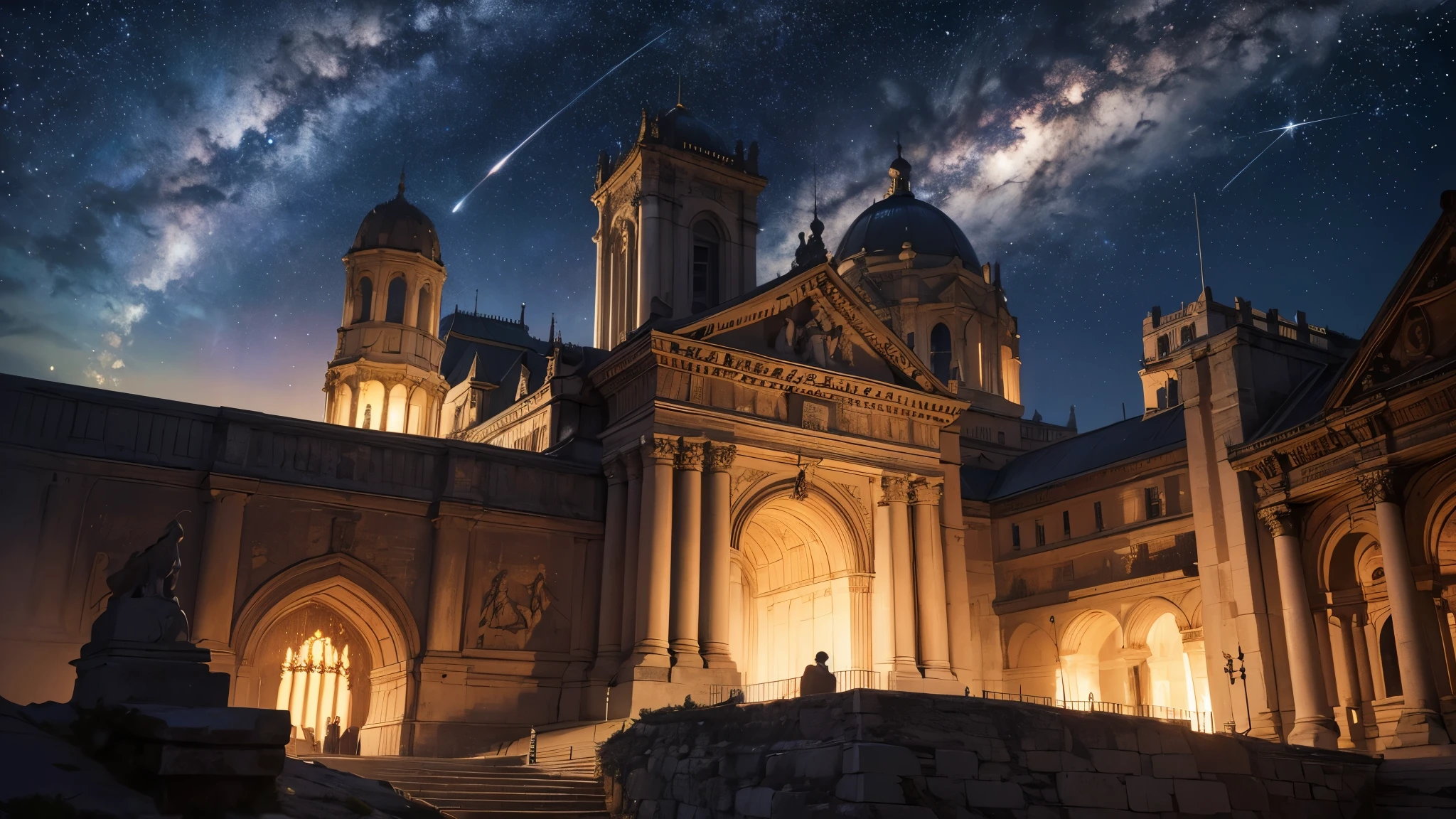 ((highest quality)),(ultra high resolution),(Super detailed),(detailed description),((best CG)),(best work of art),super precision art,amazing drawing art,(Art with precise details:1.5), constellations shining in the night sky,shooting star