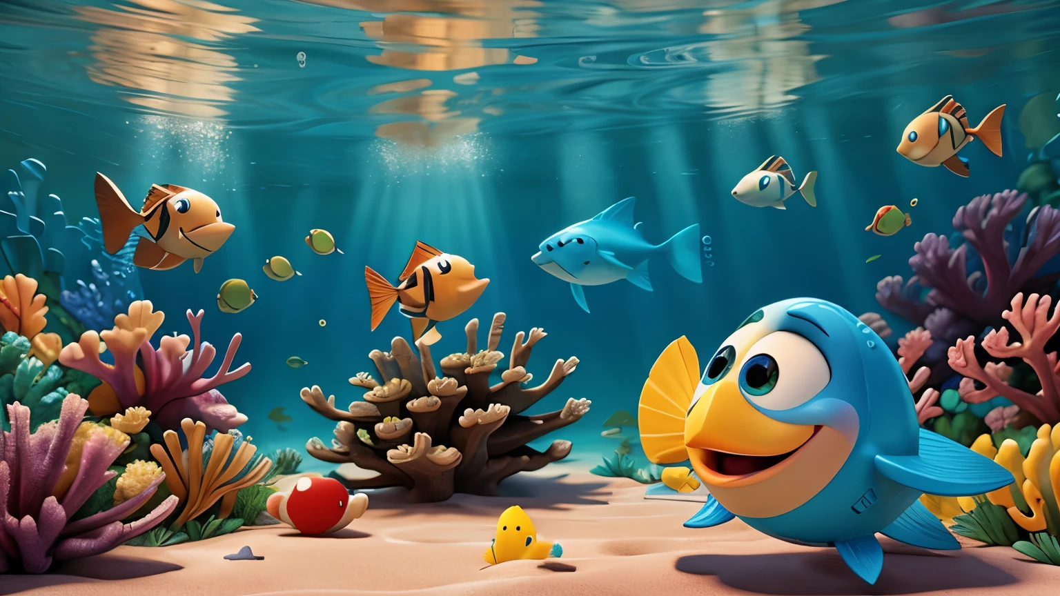 underwater scene stylized Pixar Style