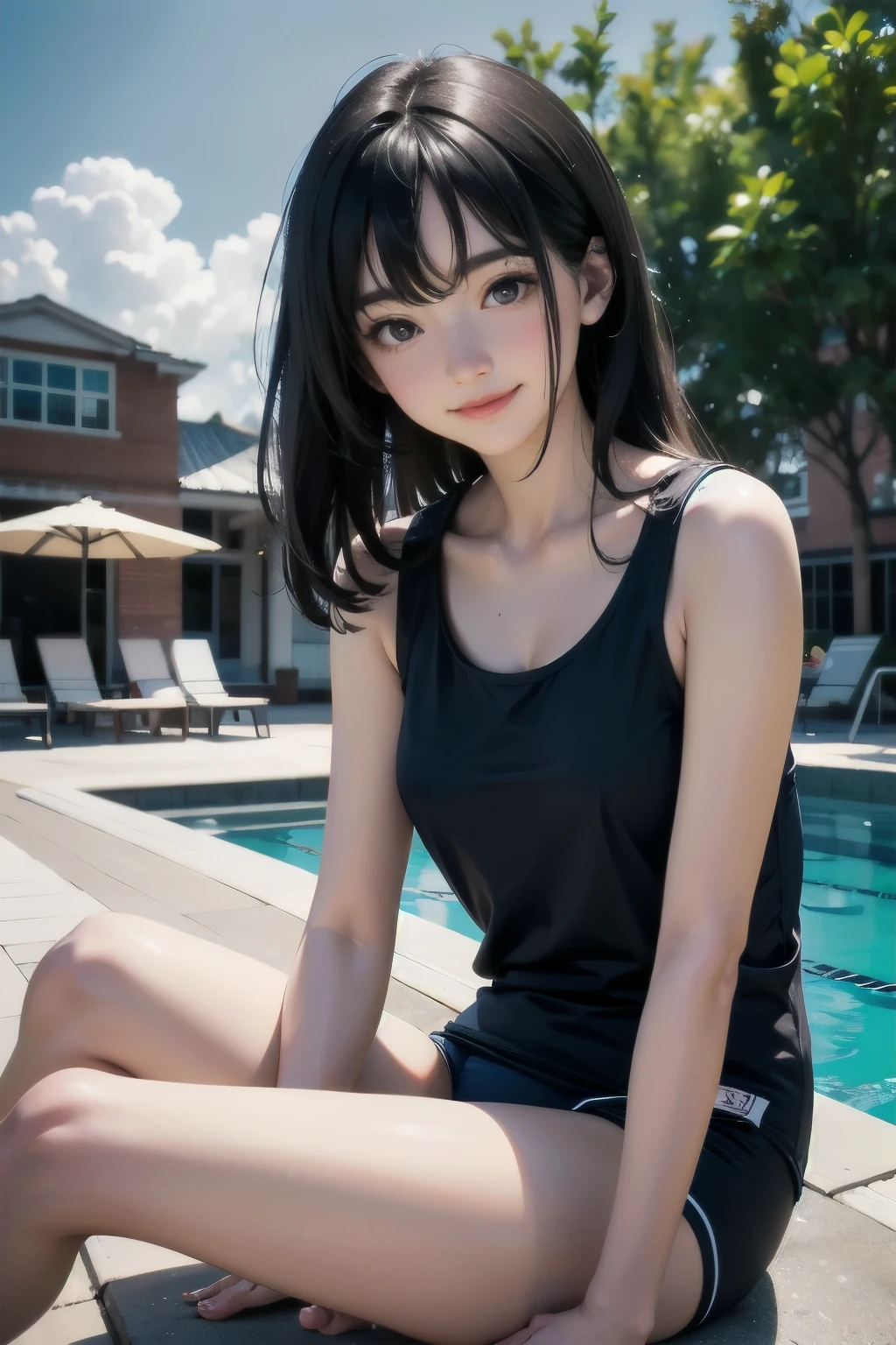 ultra high resolution photos、Accurate depiction of the human body、sunlight、Full body Esbian、Poolside、Photo session、young girl、"Photographed alone"、With the athletics stadium in the background、very accurate super young girl、very, very young face、"full nude"、"extremely small breasts"、"very young short girl"、Sweat、Climax、Cumming face、pleasure、charming、sitting with legs spread apart、Covered in semen