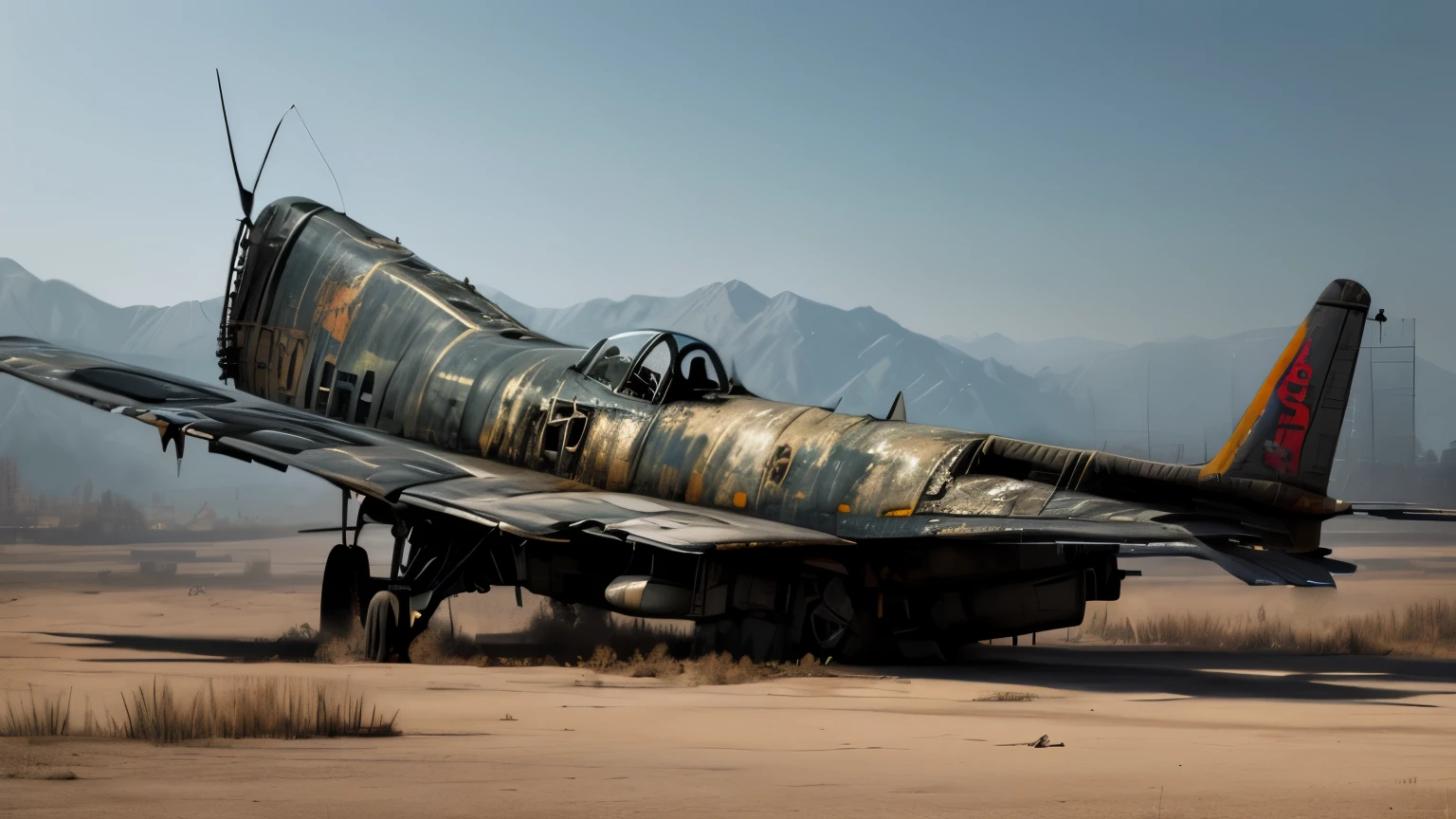 Abandoned air plane, dark rusted metal, damaged (broken,wrecked) air plane