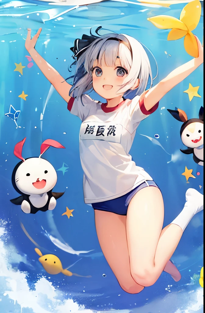 (((((whole body)))))、Youmu, This is a very cute gym uniform 、smile,、floating、