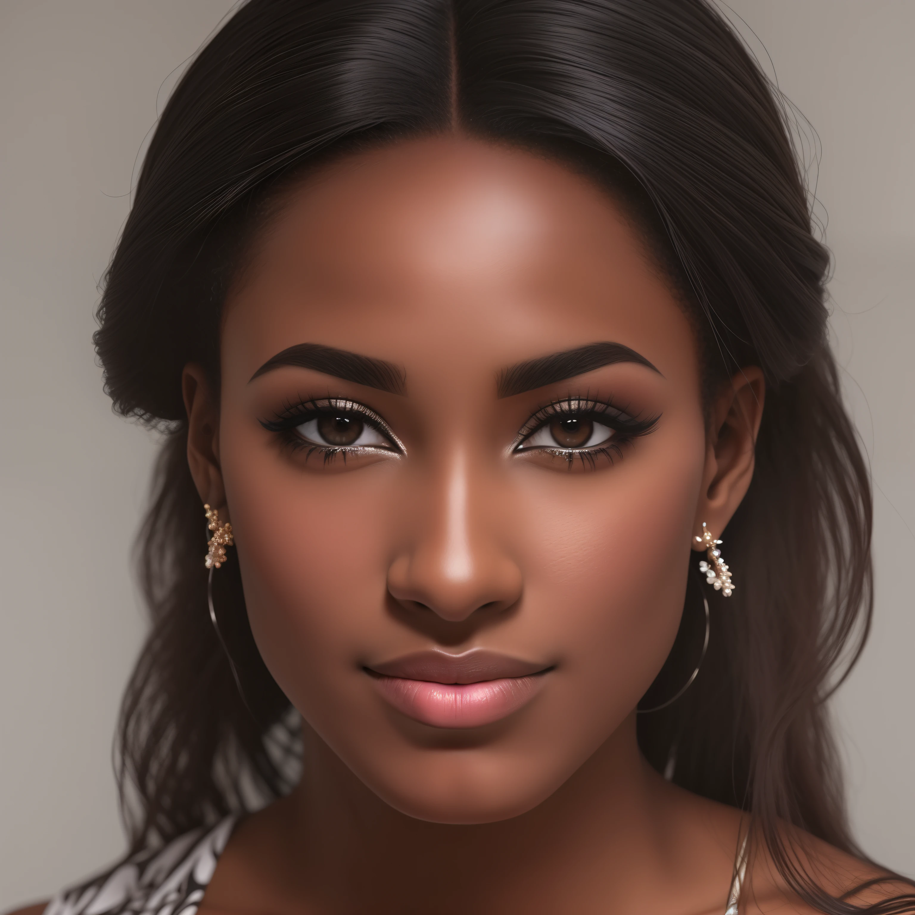 BLACK WOMAN WITH VERY LARGE EYEBROWS BEAUTIFUL REALISTIC BEAUTY WITHOUT EARRINGS