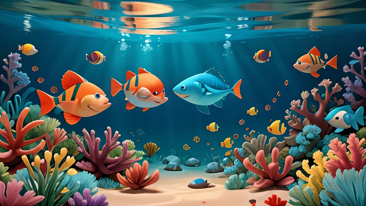 underwater scene stylized Pixar Style