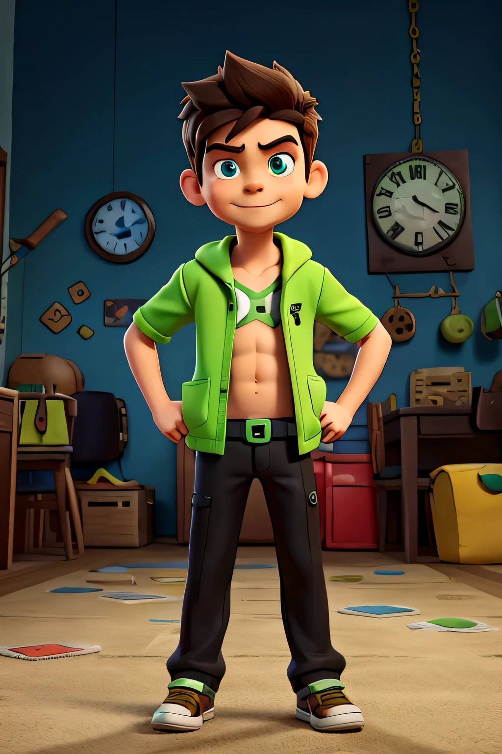 Ben 10 with clock on his belly button