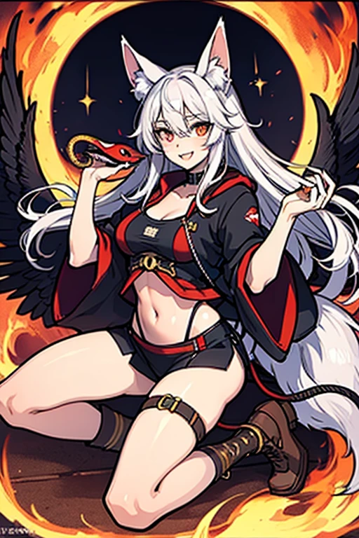fox face, wolf body, snake tail, eagle wings, four legs, Apparition
