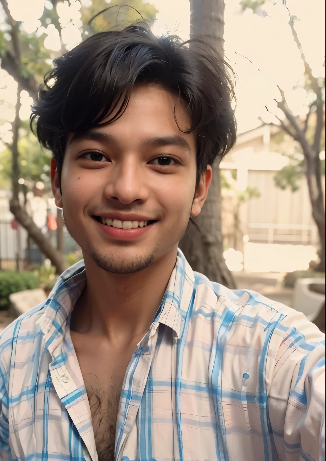 there is a man that is smiling and posing for a picture, jayison devadas, with a beautifull smile, with accurate face, with kind face, around 1 9 years old, 8k selfie photograph, looking straight to camera, selfie photo, ayan nag, with a happy expression, friedly smile, while smiling for a photograph, insane smile, joyful look