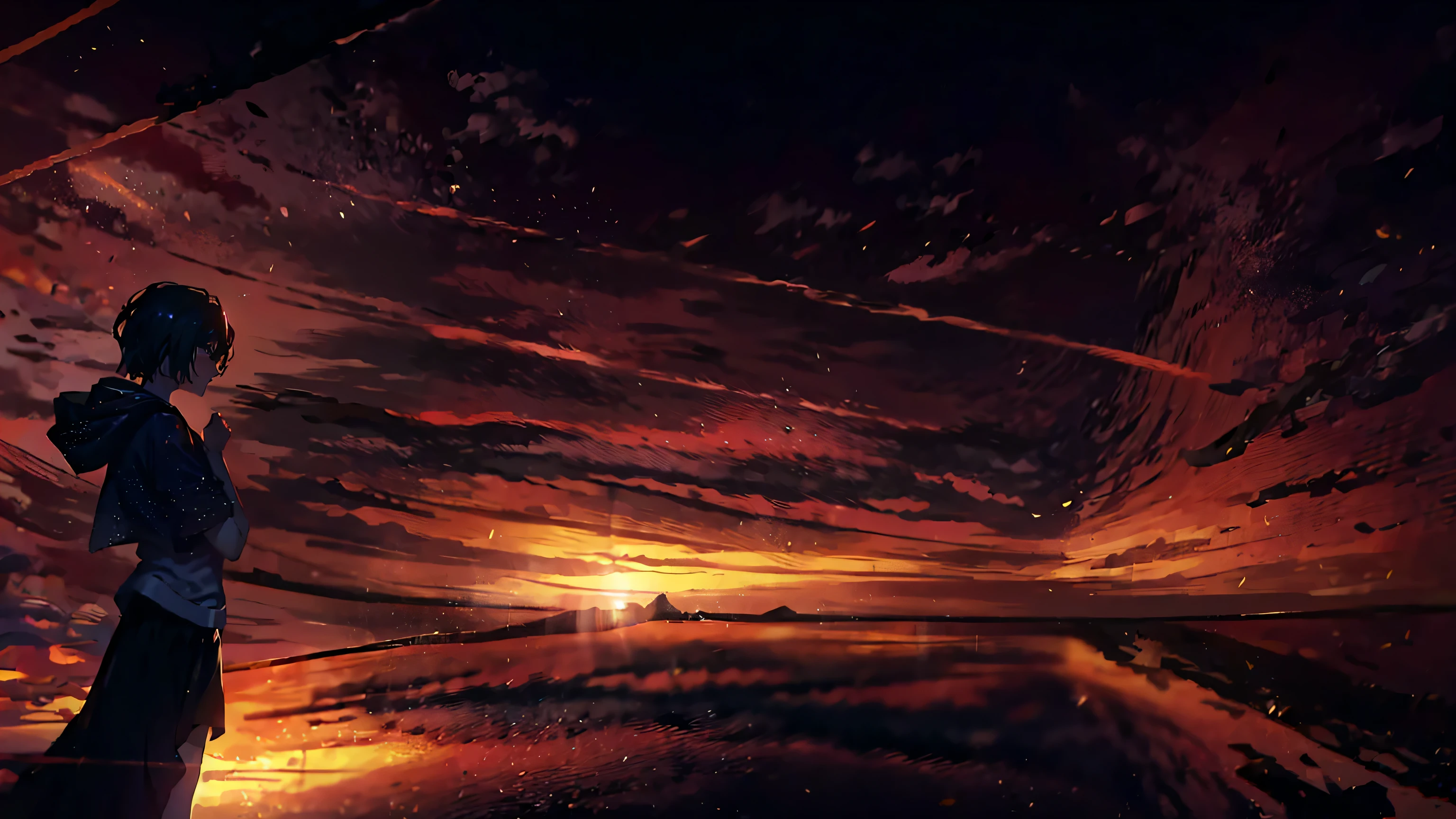 anime, girl, train, sunset, null, cloud, city, Alena Aenami著, Artistic. Alena Aenami, watching the sunset. anime, inspired Alena Aenami著, makoto shinkai cyril rolando, art of Alena Aenami, watching the sunset, far away dreamy atmosphere, style of Alena Aenami, ((sunset))