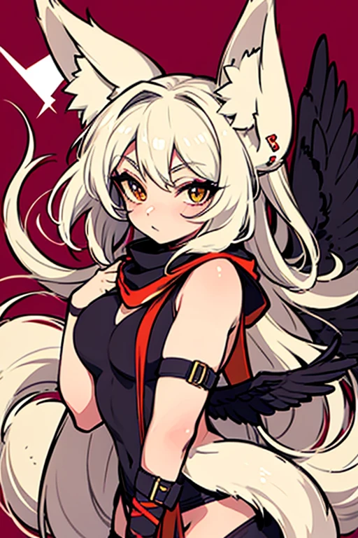 four legs, fox face, wolf body, snake face tail, eagle wings, Cute fox