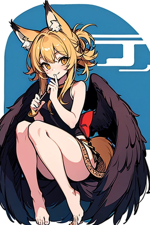 four legs, fox face, wolf body, snake face tail, eagle wings, Cute fox