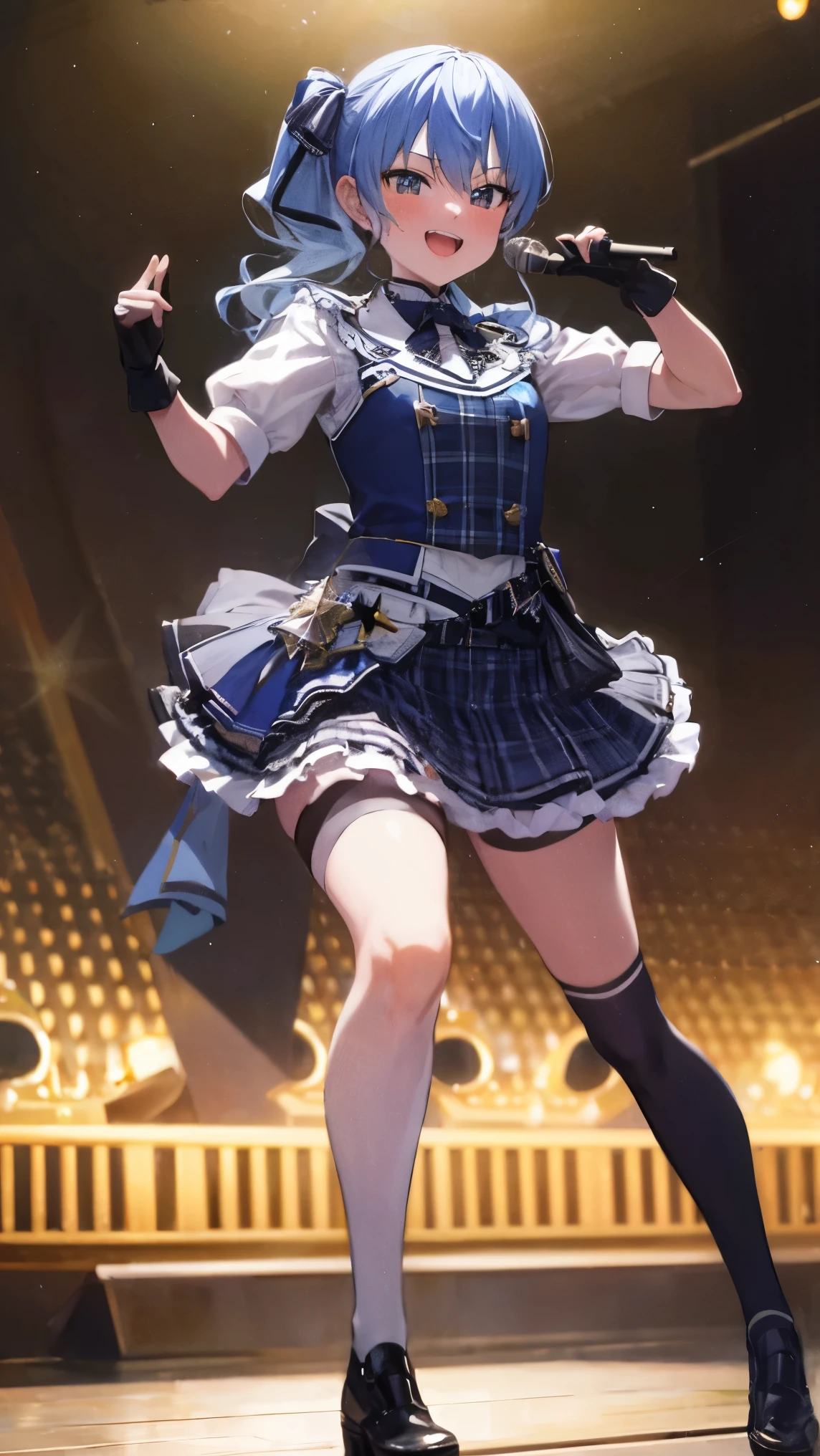 Hololive_hoshimachi suisei_fantasy_blue stockings_shortcut_Idol_star in the rough_black gloves_sing_enthusiastic singing_StellarStellar_Handsome guy_delivery_Virtual YouTuber_smile