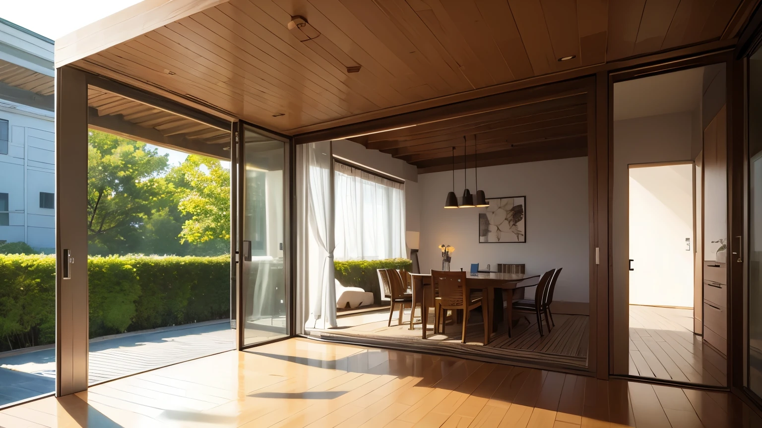 you are a famous interior designer、I was asked to create a 3D image of a large modern room.。. Create a harmonious environment with modern and minimalist furniture. Including garden interior.