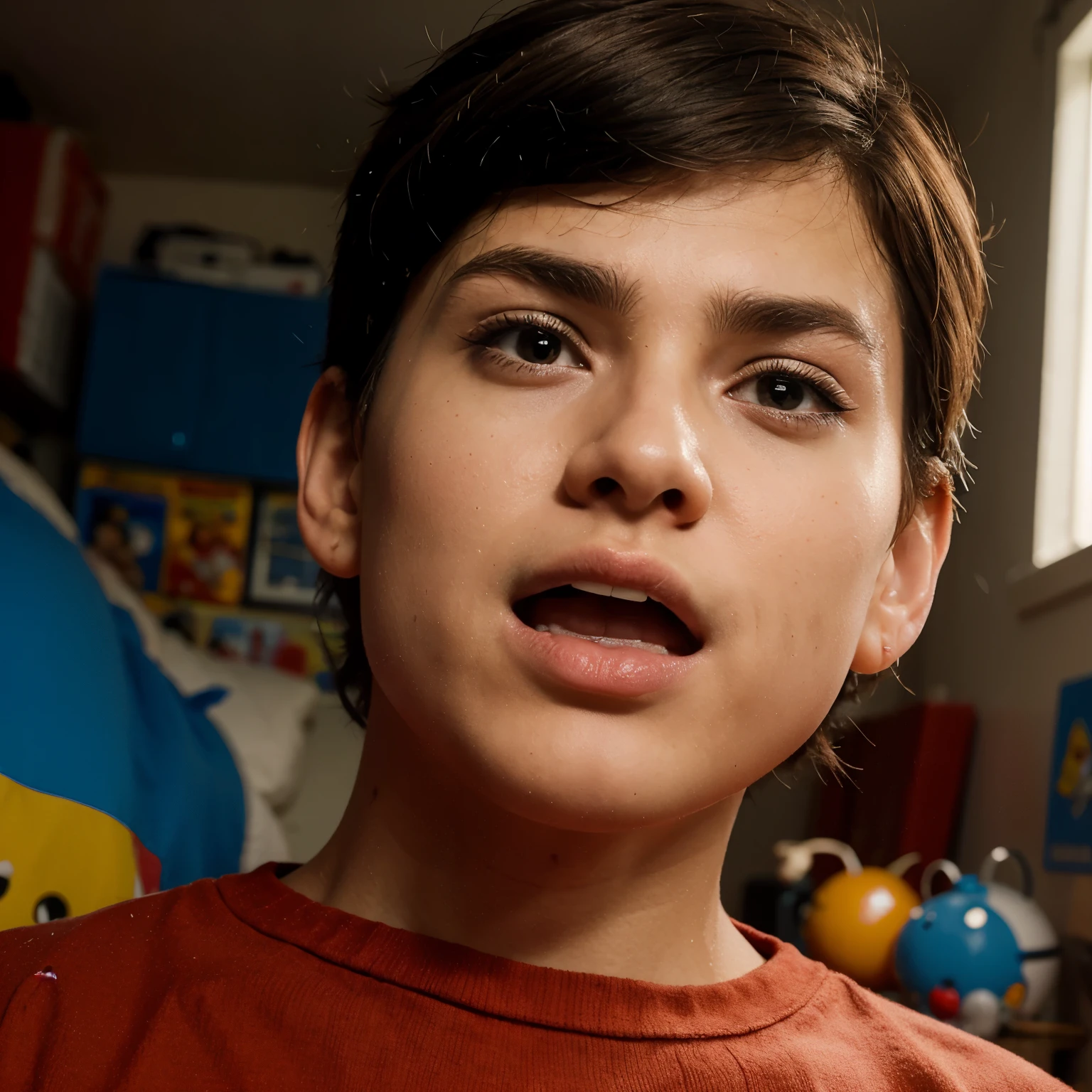 a cartoon boy that is bored in his room