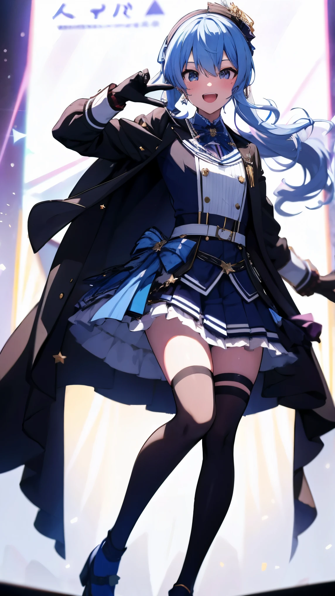 Hololive_hoshimachi suisei_fantasy_blue stockings_shortcut_Idol_star in the rough_black gloves_sing_enthusiastic singing_StellarStellar_Handsome guy_delivery_Virtual YouTuber_smile