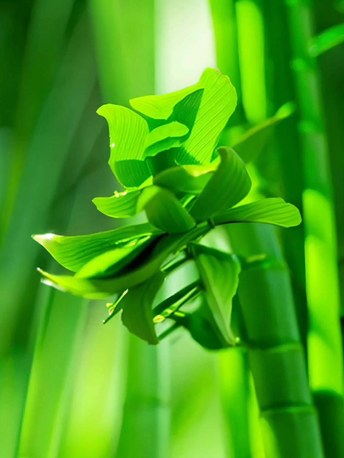 bamboo，Bamboo leaves，stream，cup，chess，Stone，water droplets，water droplets，detail，Rich