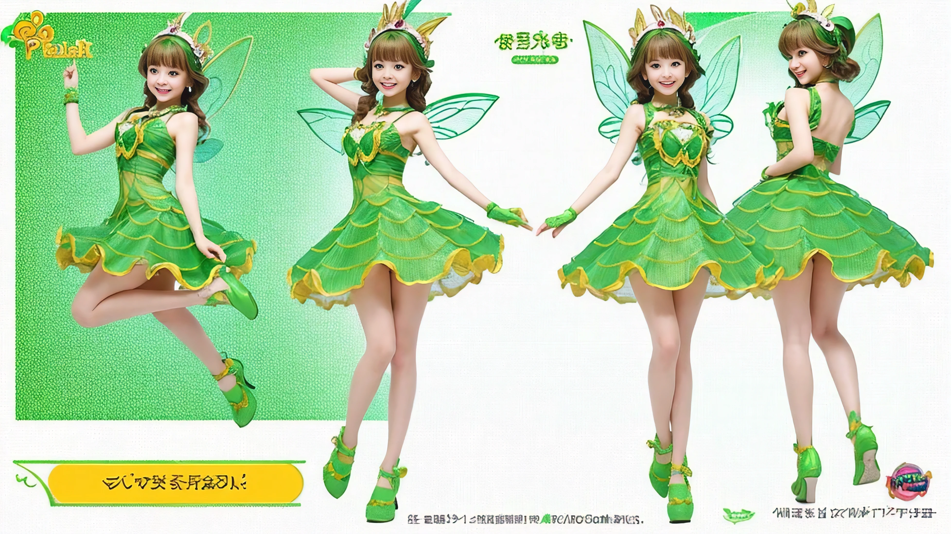 Cute fairy of a beautiful girl wearing a count&#39;s head&#39;The flesh is green、A melon with a fine mesh pattern on the skin.、Full body pose wearing an earl&#39;s dress&#39;A melon design that jumps with a cheerful smile。The beautiful girl fairy that is generated is、、Draw the whole body without cutting it so that it does not protrude from the generated screen。