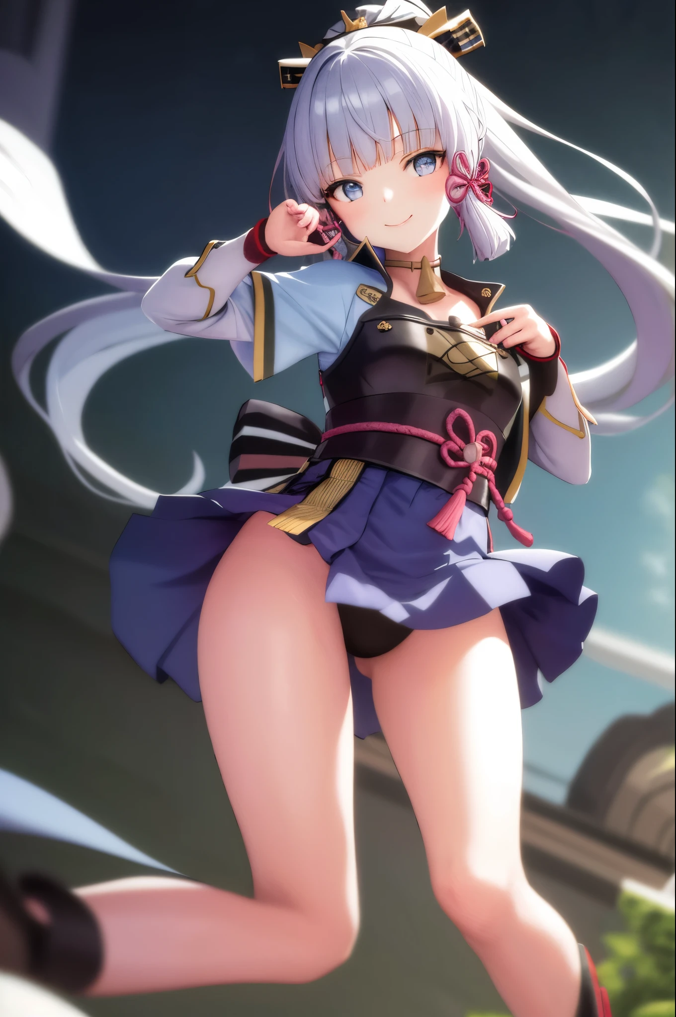 masterpiece, high resolution, best quality, 1 girl solo, Kamisato_fragrance, Smile, kimono, Open the crotch