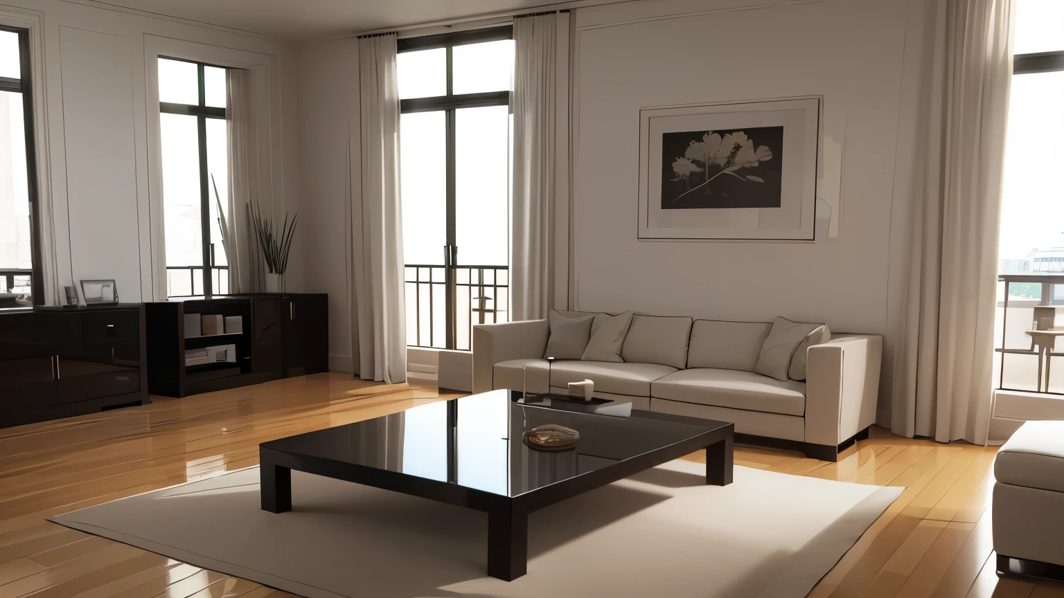 you are a famous interior designer、I was asked to create a 3D image of a large modern room.。. Create a harmonious environment with modern and minimalist furniture. Including garden interior.