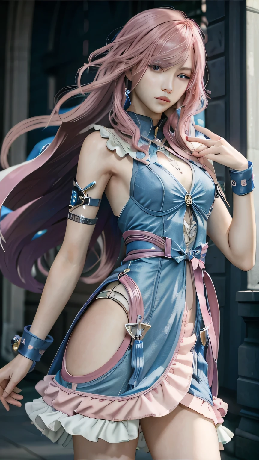 (masterpiece, highest quality:1.3)
1 girl, alone, long hair, pink hair、whole body、cool pose、blue clothes