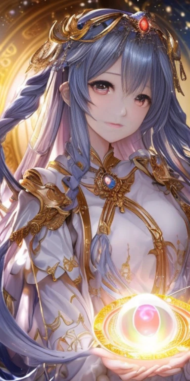 Super beautiful glowing eyes、((top-quality)), ((masterpiece)), ((realisitic)), portlate,
1girl in、Um ser celestial、Deities、goddes、Particles of light、The halo、looking at the viewers、
(bio luminescent:0.95)、Vivid、colourfull、Farbe、(Shines、Shines)、
(Beautiful composition)、lighting like a movie、with an intricate、(Symetrical:0.5)、capricious、