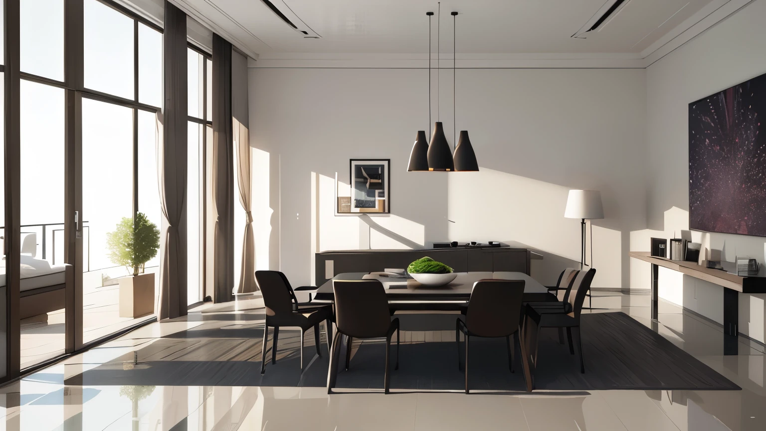 you are a famous interior designer、I was asked to create a 3D image of a large modern room.。. Create a harmonious environment with modern and minimalist furniture. Including garden interior.