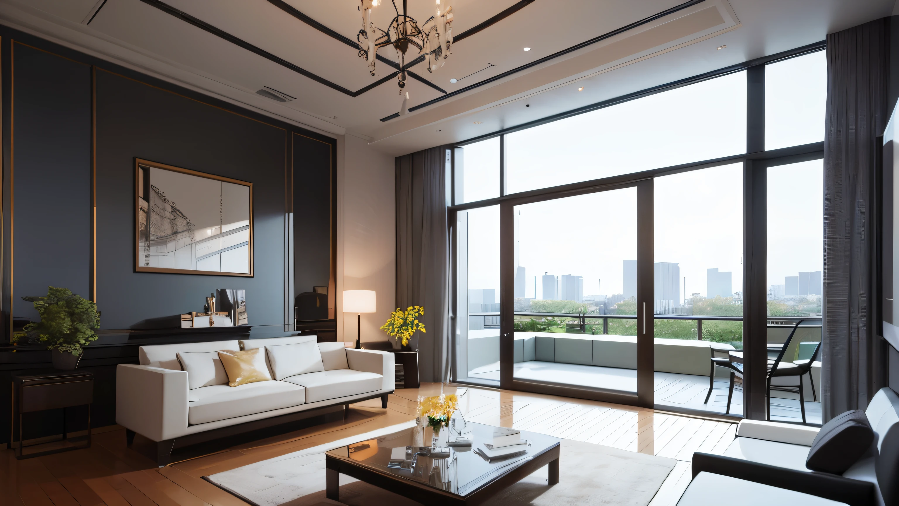 you are a famous interior designer、I was asked to create a 3D image of a large modern room.。. Create a harmonious environment with modern and minimalist furniture. Including garden interior.