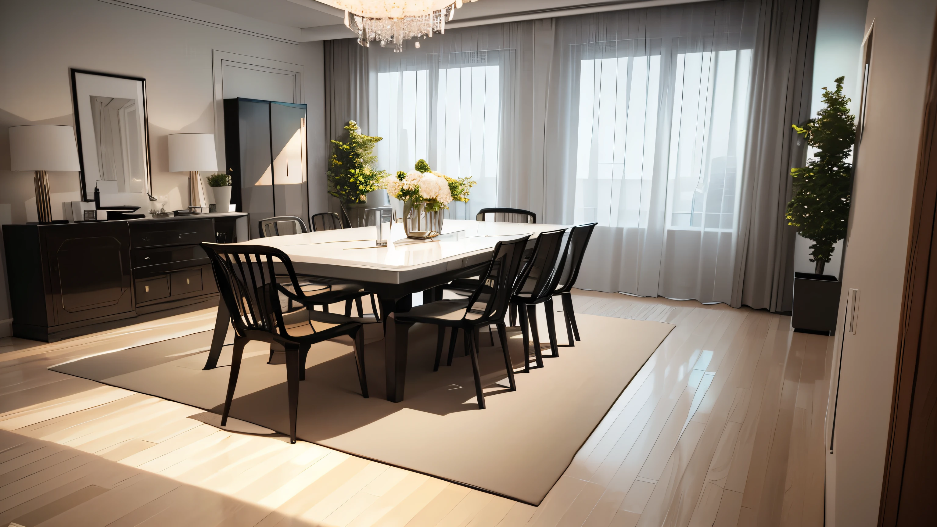 you are a famous interior designer、I was asked to create a 3D image of a large modern room.。. Create a harmonious environment with modern and minimalist furniture. Including garden interior.