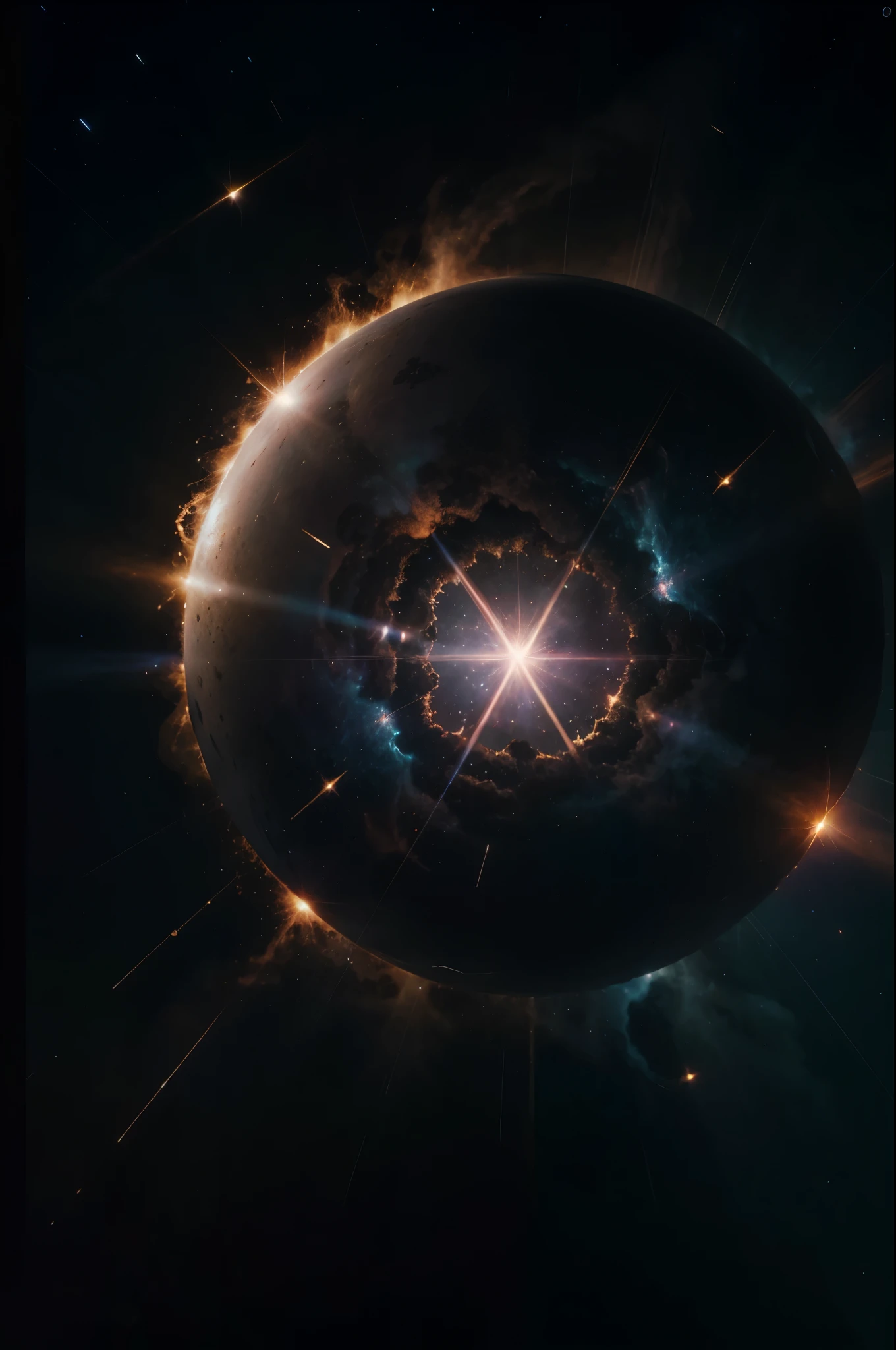 supernova, bright star, starfire, light, burning, stars explosions, death of a star, the end of the universe, the cosmos start to break apart, unreal engine 5, depth of field, chiaroscuro, cinematic lighting, motion blur, sparkle, glowing light, god rays, best quality, highres, super detail, UHD