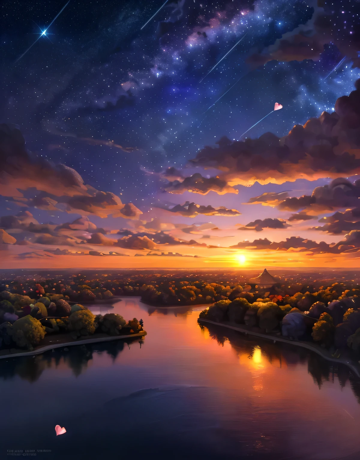 (H), ((ultra high resolution)), (((masterpiece quality))), ((Isometric view)), ((Stunningly detailed backgrounds)), ((impressive lighting)), ((Sunset)), ((floating heart)), ((shiny)), confetti, Sunlight, ⫷|⫸ Foxford, sri lanka tiger, summit, gammamex, Seibel, lollipop, Stun Knight, The magic of grease, prayer, round, Replace it, taran fiddler, reduce, Laughing fruit, pay, Thomas Benjamin Kennington, Duase, ⫷|⫸ ((((((Look how beautiful the sky is tonight.)))))), (the sky is so beautiful,make me cry:1.4),