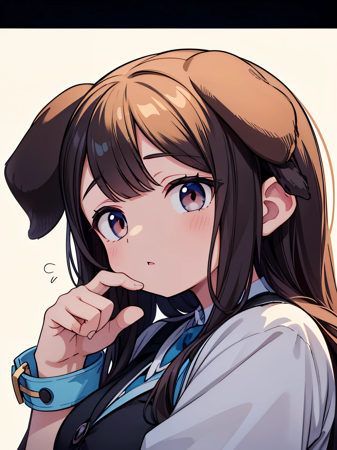 masterpiece, best quality, extremely detailed, anime,(1puppy),(((Droopy eyes))), (floppy ears), fluffy fur, tilted head gesture