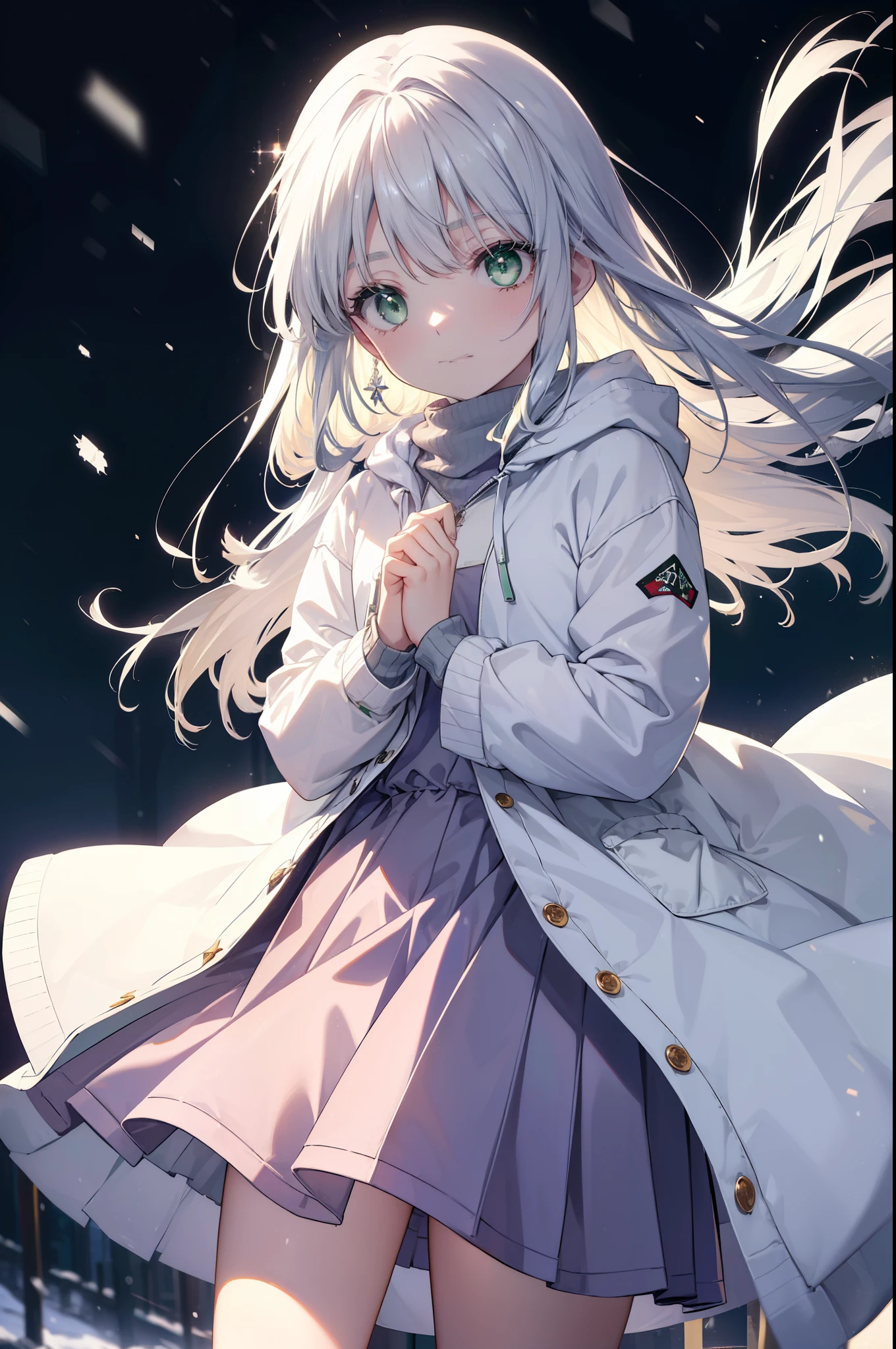 index, index, (green eyes:1.5), silver hair, long hair,smile, (flat chest:1.2),blush,smile,open your mouth,white long hoodie,gray long skirt,sneakers,Both hands are in the pockets of the hoodie,winter,cold sky,that'It's snowing,morning,morning日,日の出
break looking at viewer, Upper body, whole body,
break outdoors, garden,
break (masterpiece:1.2), highest quality, High resolution, unity 8k wallpaper, (shape:0.8), (fine and beautiful eyes:1.6), highly detailed face, perfect lighting, Very detailed CG, (perfect hands, perfect anatomy),