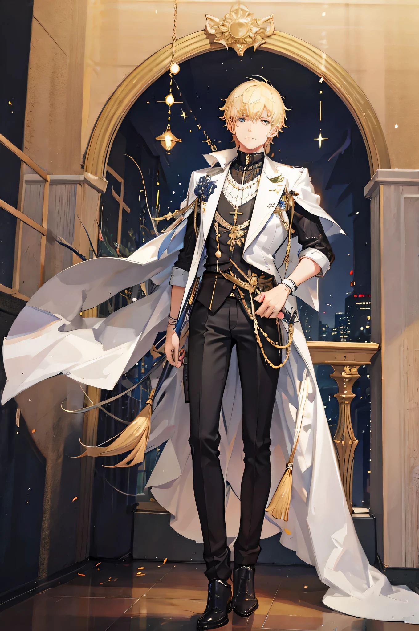 (when I was young:1.3), (1 boy:1.3), (male focus:1.3), (alone:1.1), alone focus, masterpiece, ((exquisite_be familiar with)), shape, (good looking), very_be familiar withed_CG, blonde hair, T-shirt, night, moon, 