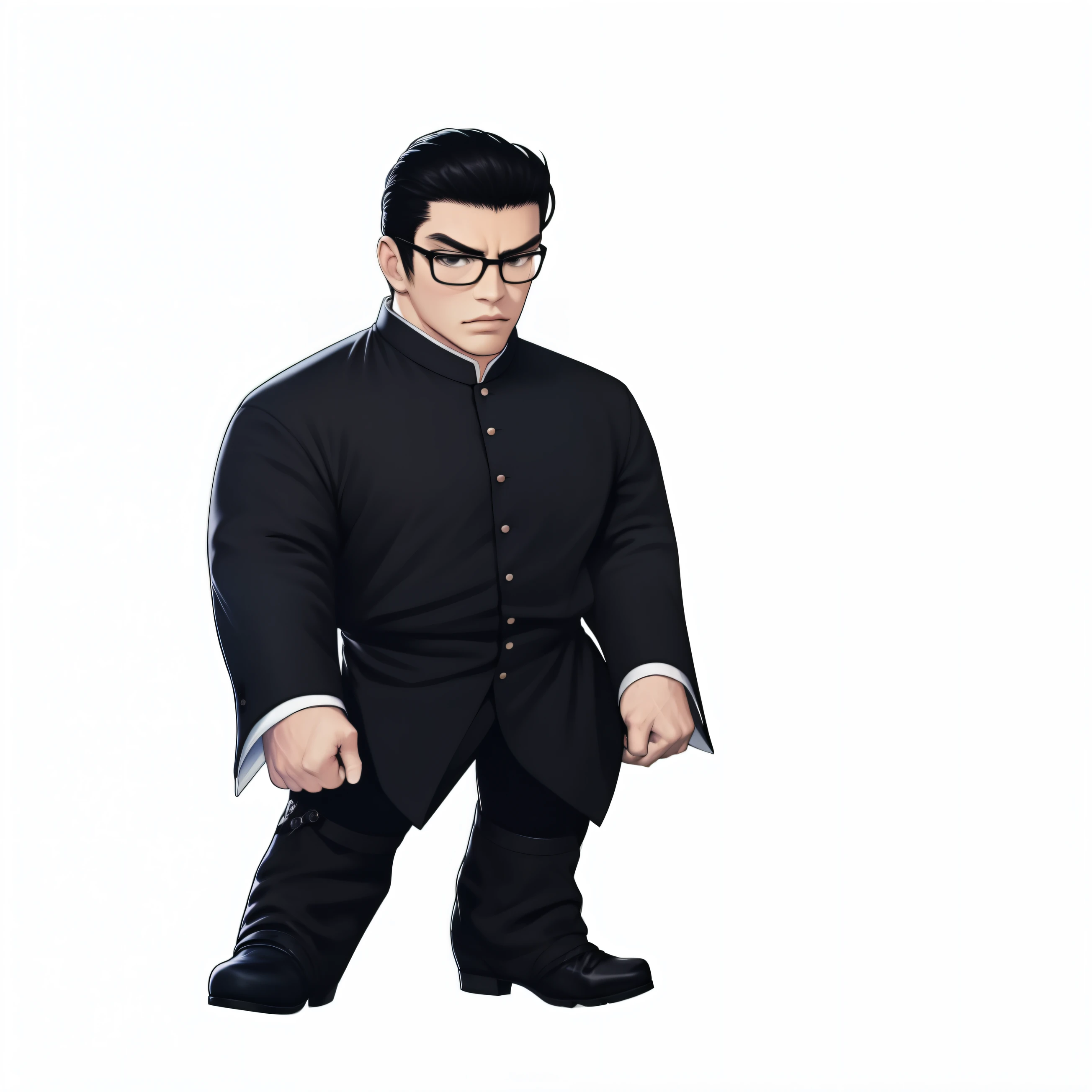 One of them is wearing a black coat, Black pants, black shoes、wear glasses、cartoon character clenching fist, unrealistic character concept, 人物full body portrait, full body portrait, 短篇full body portrait!, realistic character concept, Nerd man character portrait, full body portrait, Inspired by Takamoto Iwano, full body portrait, Hideaki Anno anime, full body portrait