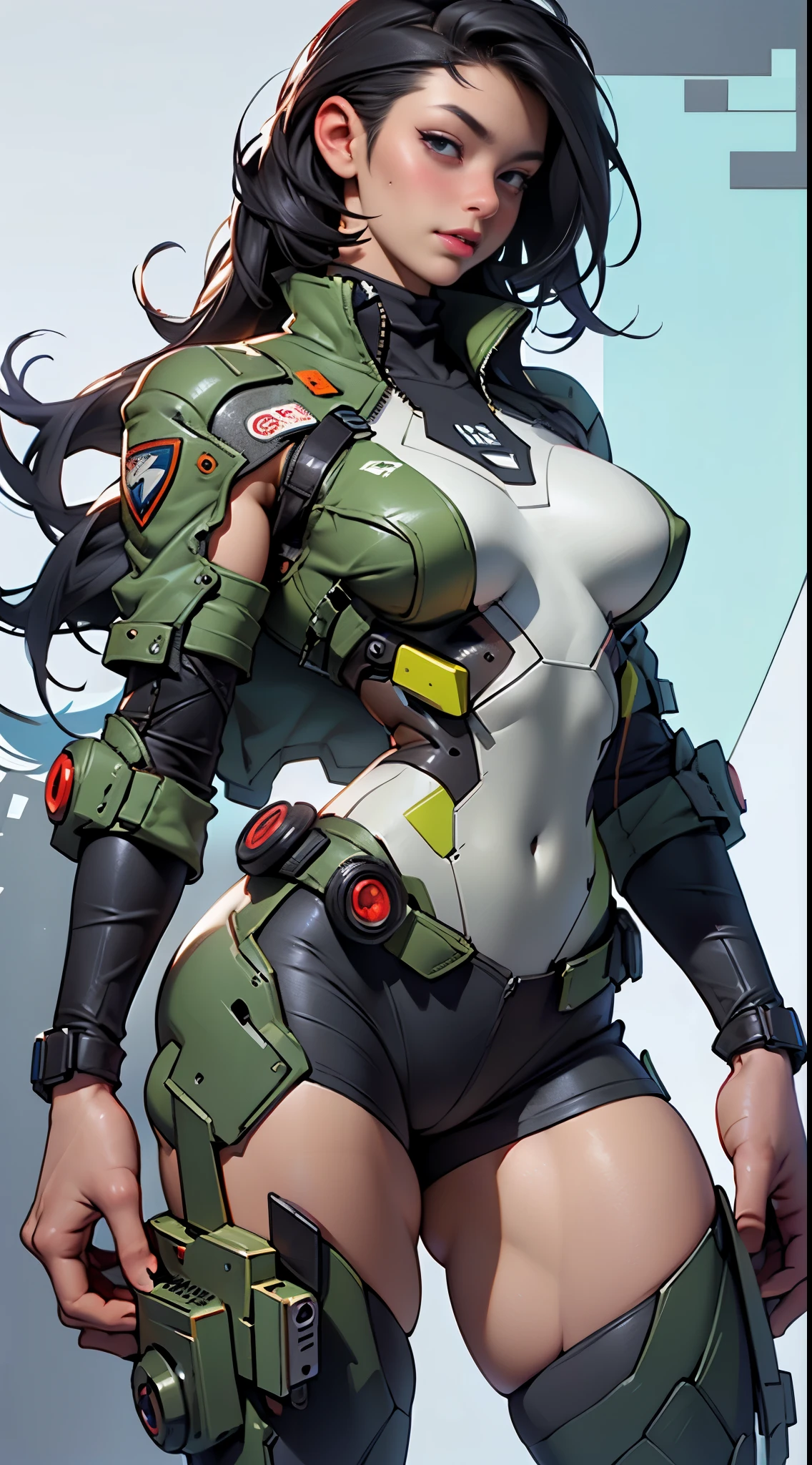 Breast open, croth open, vagina opened, showing pussy, showing boob, mecha suite, bring a gun, ready to fight pose, Colorful, damaged, semi naked, semi naked costum