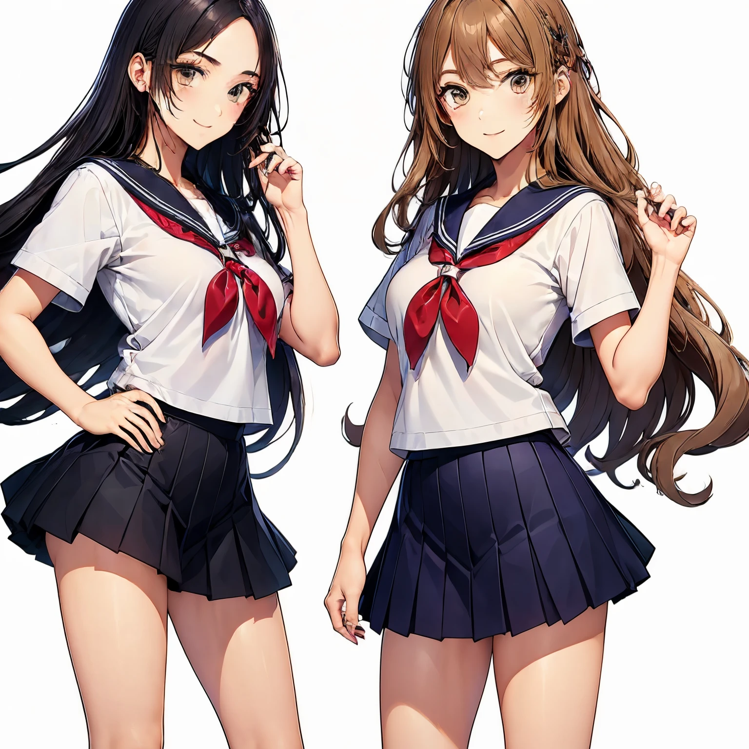 high quality,((2girls,chyuri,snuggling,smile)),Japanese high school student,short sleeve sailor school uniform,