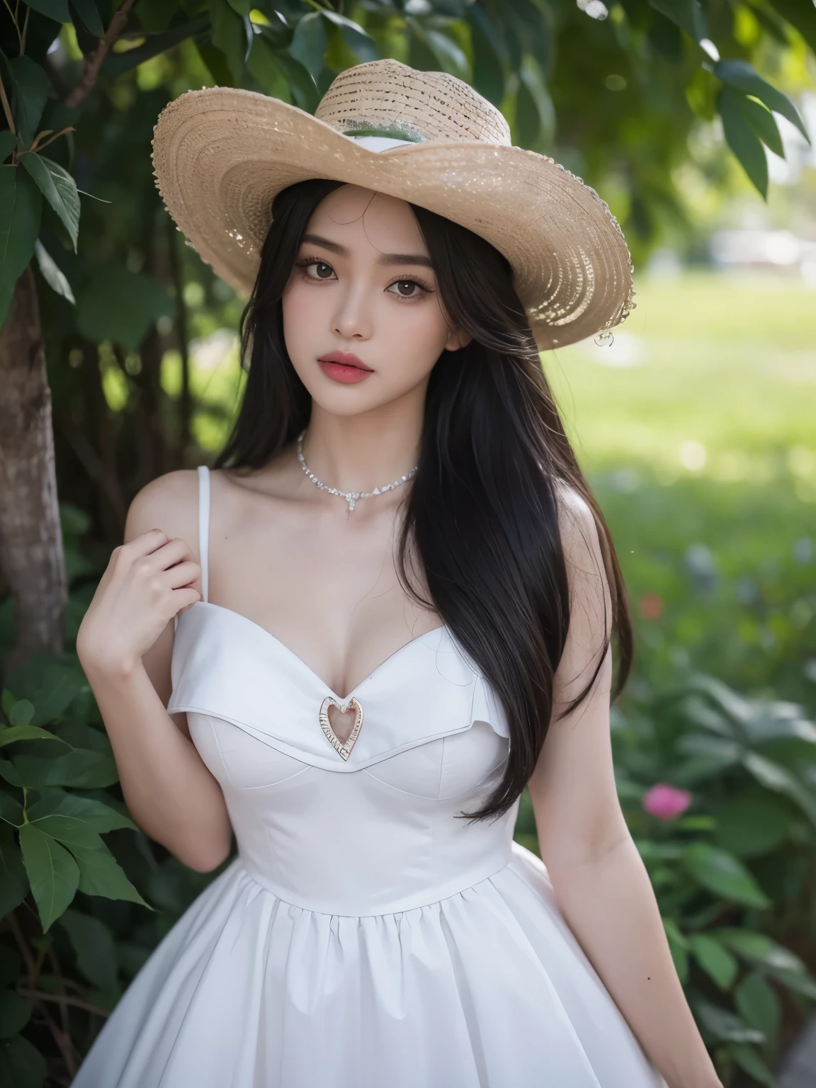 Kim Jennie con el cabello negro oscuro, con rulos en las puntas del cabello negro oscuro, con un ganchito de estrella en el cabello negro oscuro, ojos de color claro, ojos bonitos, nariz bonita y respingada, labios bonitos, labios rosas, heart and cupid shaped lip, piel bonita, pale, white skin, con lunares y pecas en todo el rostro, rubor rosa suave en las mejilla, rubor rosa natural, dark and gothic makeup, Jennie gotica, cuellos bonito, cuello marcado, frown, mirada enojada, con un collar de beso, un collar bonito de beso, mientras muestra sus pechos desnudos, mientras tiene los pezones con dos corazones de papel rosa, tiene los pezonnes con corazones de papel rosa, con un sombrero de vaquero 🤠, bonito Sobrero de vaquero, (pechos grandes, pechos suaves, pechos bonitos, pechos naturaleirando a la camara, autofoto